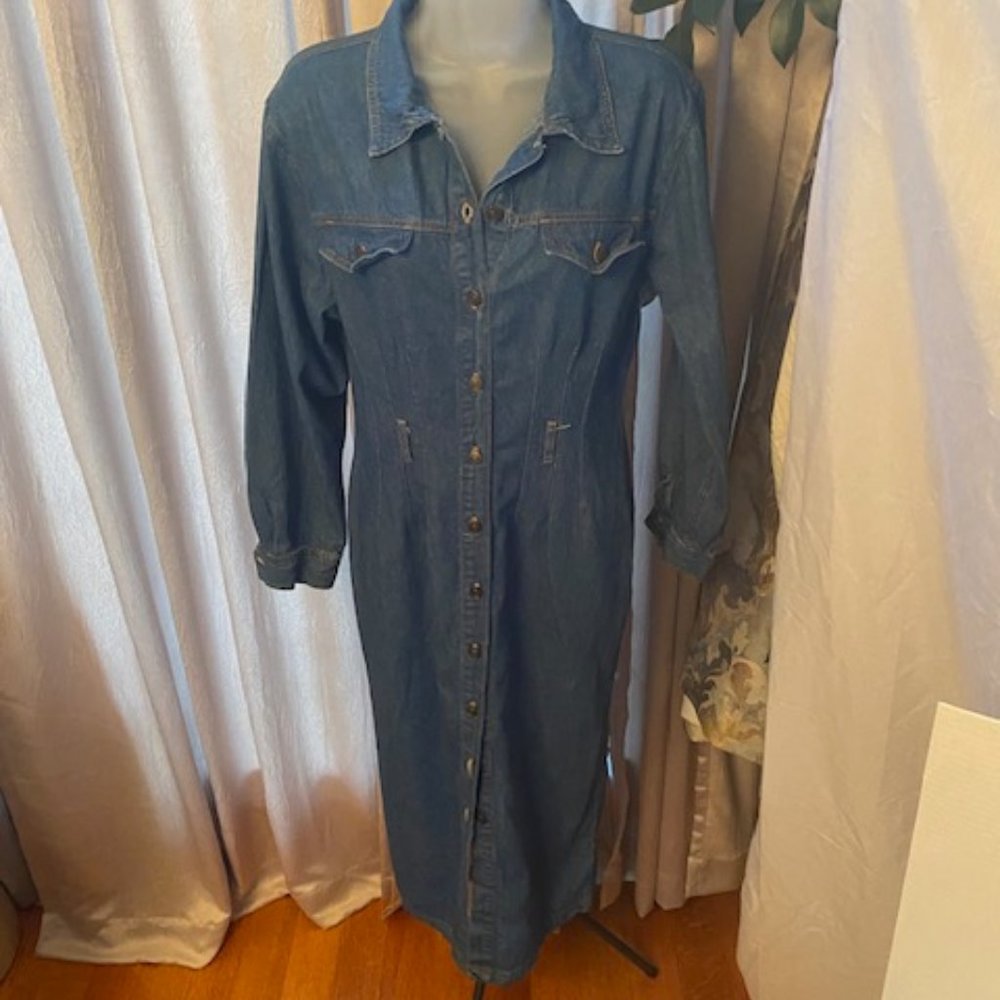 California Gold Rush Women's Modest Blue Denim Long Sleeve Dress Size M